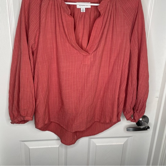 Evereve Ingrid Textured Stripe Top Cotton Blend Work Flowy in Rusted Rose M - Picture 5 of 11